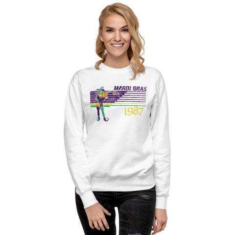 Retro Mardi Gras Jester 1987 Unisex Premium Cotton Sweatshirt