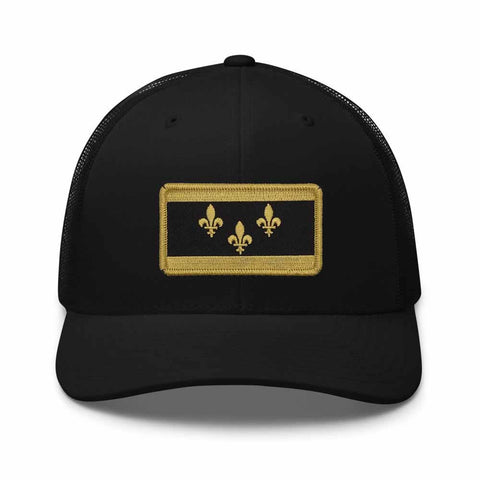 Black & Gold NOLA Flag Patch Trucker Hat - NOLA REPUBLIC T-SHIRT CO.
