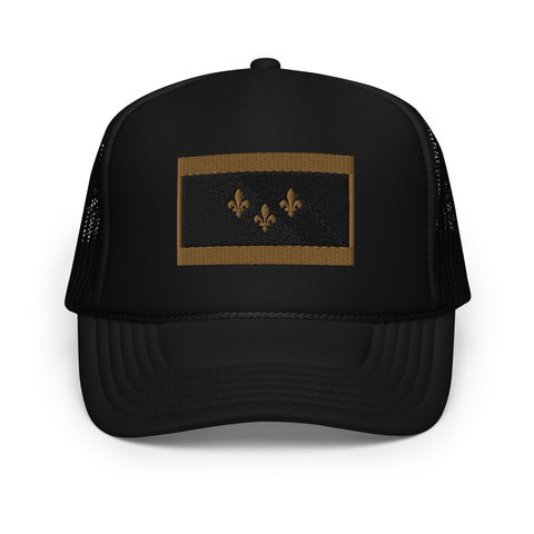 Black & Gold Embroidered NOLA Flag Foam Trucker Hat - NOLA REPUBLIC T-SHIRT CO.