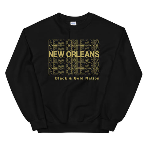 Black & Gold Nation Corner Store Bag Print Unisex Sweatshirt - NOLA T-shirt, New Orleans T-shirt