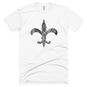 Black Fleur de Lis Vintage Scrub 50/50 blend Unisex T-Shirt - NOLA T-shirt, New Orleans T-shirt