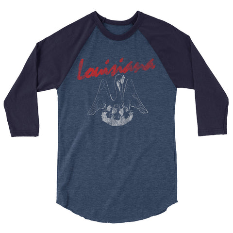 Louisiana Pelican Vintage Scrubbed 3/4 Sleeve Raglan Shirt - NOLA T-shirt, New Orleans T-shirt