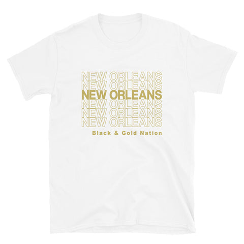 Black & Gold Nation Corner Store Bag Print Unisex T-Shirt - NOLA T-shirt, New Orleans T-shirt