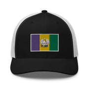 King Cake State of Mind Mardi Gras Flag Trucker Hat, Nola Republic T-Shirt Co.