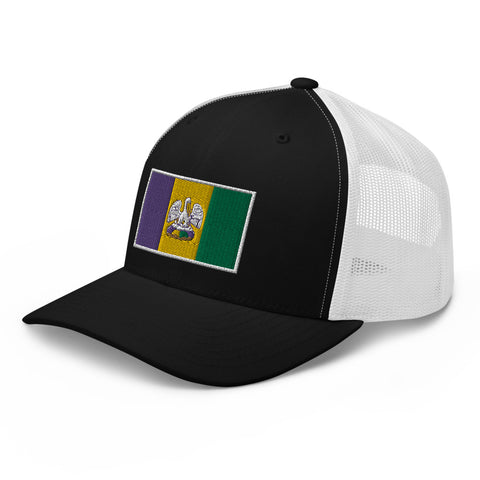 King Cake State of Mind Mardi Gras Flag Trucker Hat, Nola Republic T-Shirt Co.